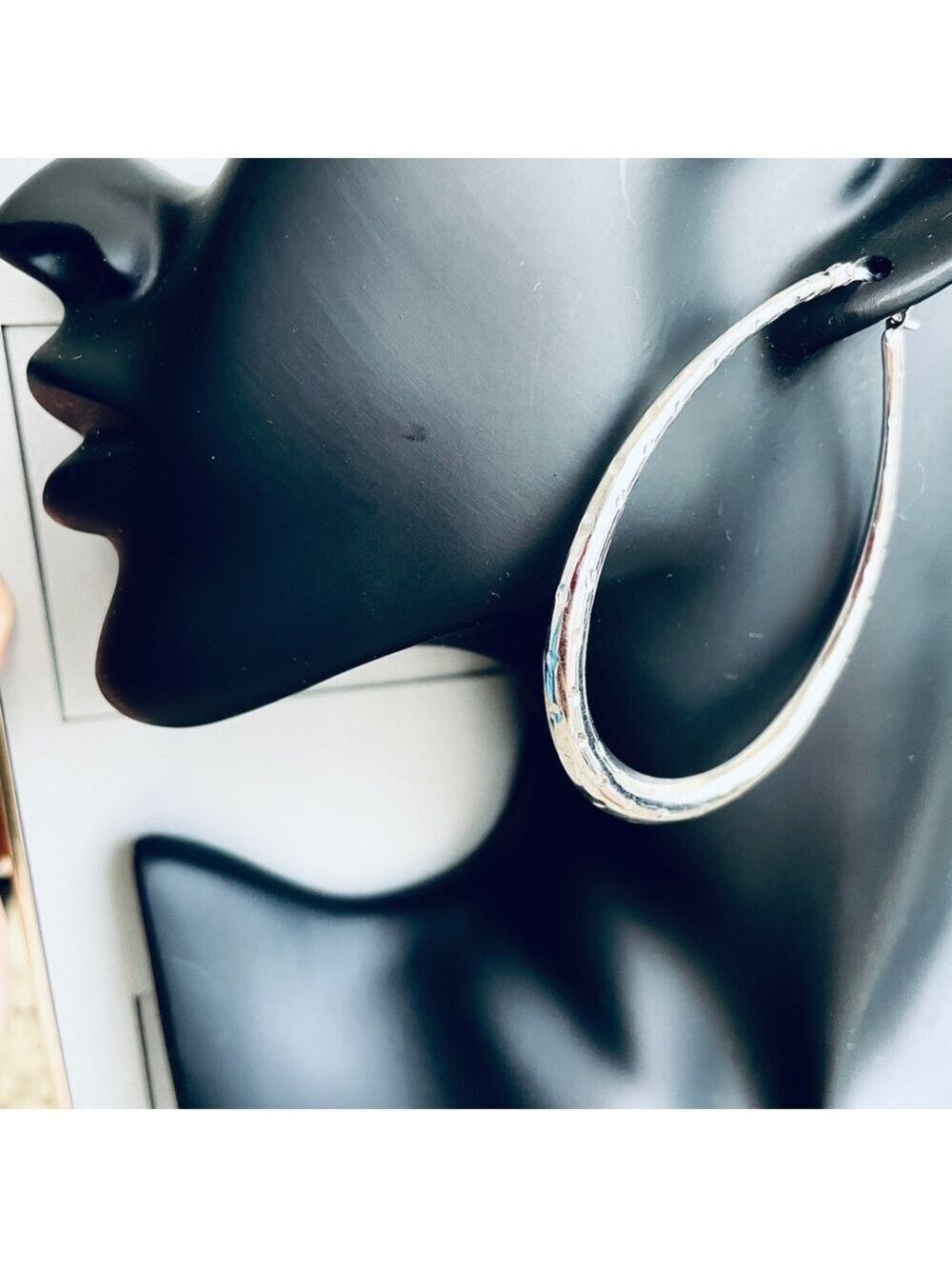 Annika Witt Textured Large Oval Hoop Hammered Sterling Silver Earrings A…